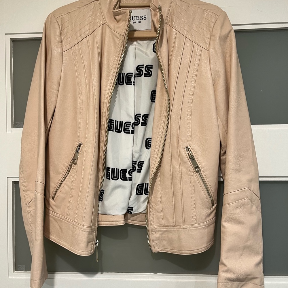 GUESS Women's light blush pink faux Leather Jacket moto